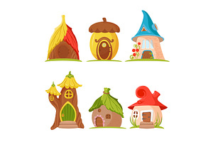 Cartoon gnome houses set on white