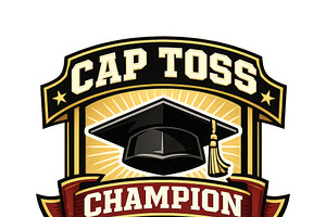 Graduation cap toss champion badge w, an Illustration by Dvoevnore photos
