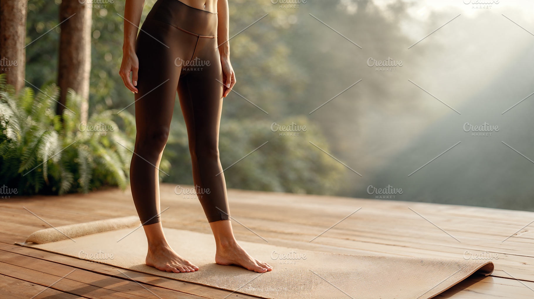 Enjoying morning yoga at a serene ho, a Holiday Photo by OSORIOartist