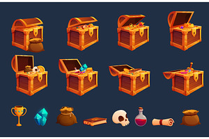 Cartoon open treasure wooden chests, an Illustration by Valerie Bodnar