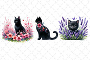 Watercolor Floral Black Cat Clipart, an Illustration by Dream Creation (Thumbnail 5 of 5)