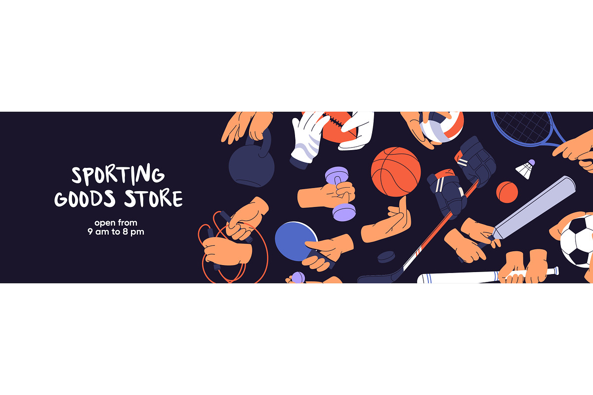 Hands holding sports equipment set, a Sport Illustration by PaperTrident (Photo 4 of 7)