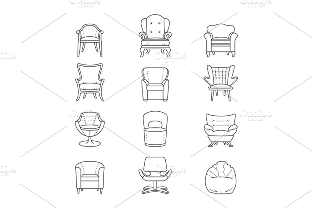 Armchair icon set, a Solid Icon by Primula`s shop