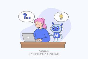 AI Assistant & Human Interaction, a Technology Illustration by Partikusi Design