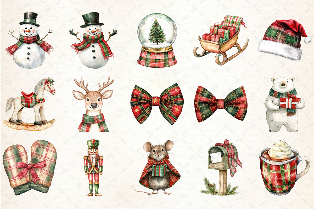 Red Green Plaid Christmas Clipart, an Illustration by Rose Art (Photo 2 of 7)