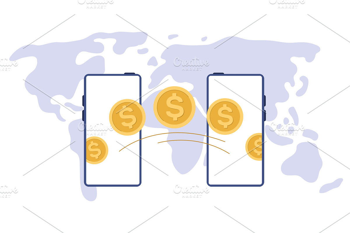 Money transfer online with mobile, a Finance Illustration by Vectorbuum