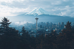 Mount Fuji overlooked by Seattle sky, a Photo by Tanuart