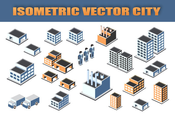 Isometric vector city set preview 6
