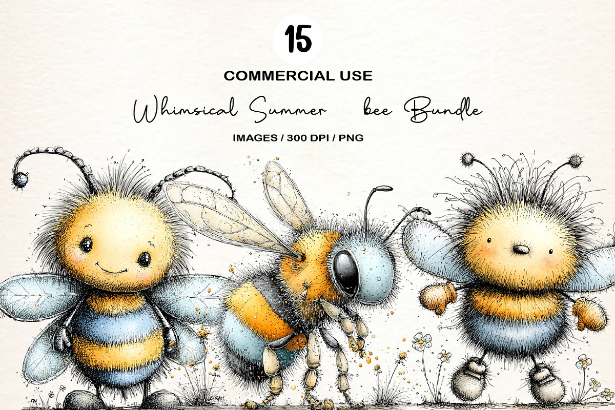 Whimsical Summer bee Bundle, an Illustration by Designworld (Photo 1 of 6)