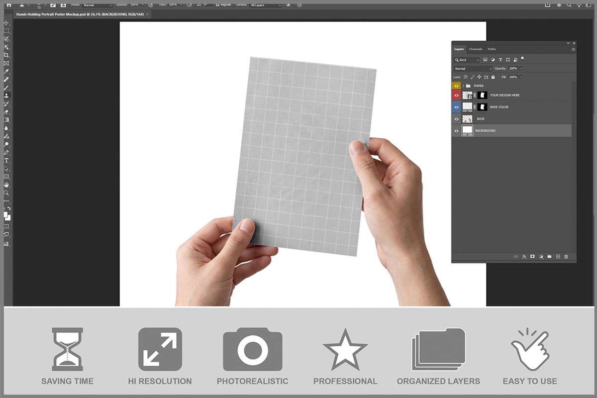 Hands Holding Portrait Poster PSD, an Advertising Mockup by Bruno's Shop (Photo 2 of 3)