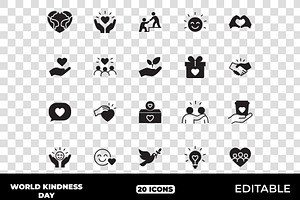 World Kindness Day Solid Icons Set, a Solid Icon by Unique Design Team