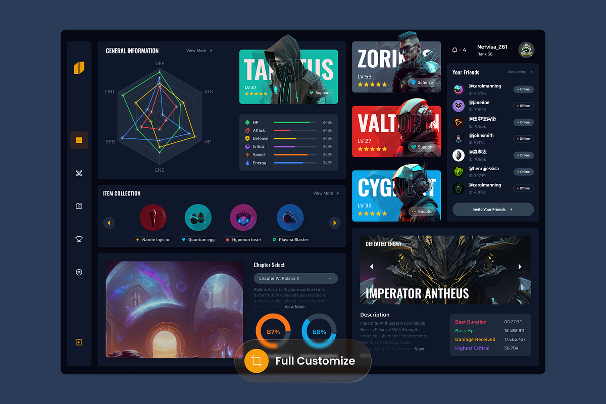 Game Dashboard, a Websites & App Template by SLAB! Design