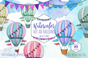 Watercolor Hot Air Balloon Graphics