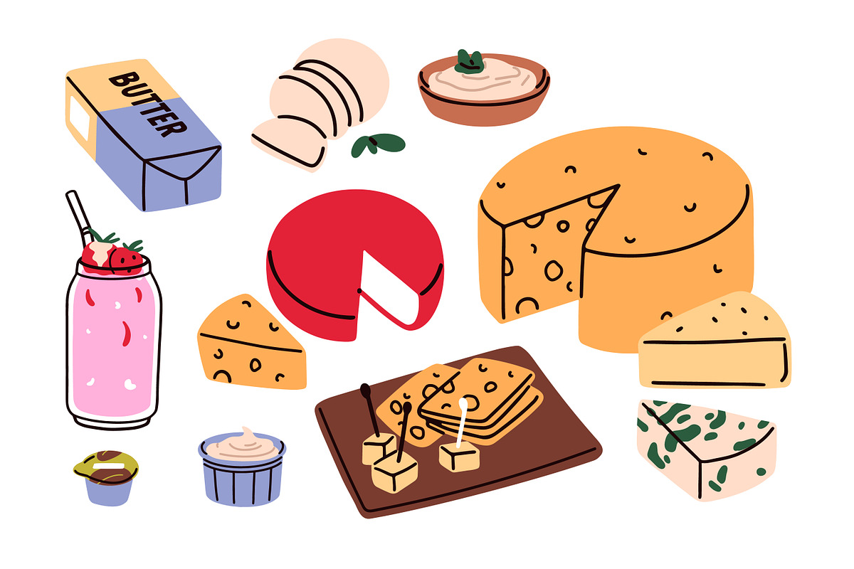 Dairy food products, milk drinks set, a Food Illustration by Good Studio (Photo 3 of 11)