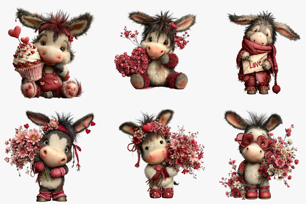 Whimsical Valentine Donkey Clipart, an Illustration by CreationArt (Photo 5 of 6)