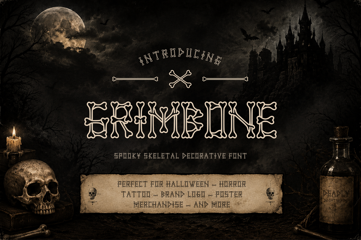 GRIMBONE Spooky Skeletal Decorative, a Blackletter Font by idealistudio (Photo 1 of 5)