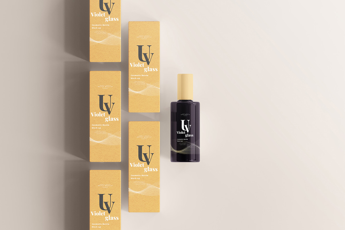 Violet Glass Cosmetic Bottle Mock-up, a Cups & Container Mockup by pmvch (Photo 19 of 20)