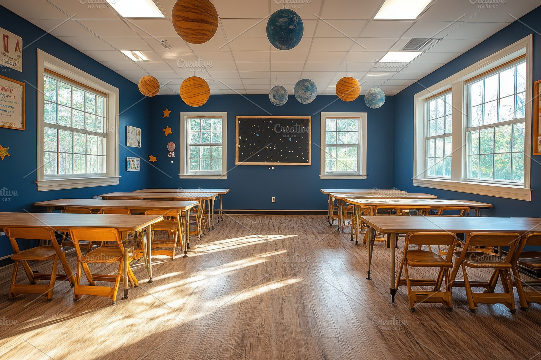 Creative classroom space with planet, a Photo by Tanuart