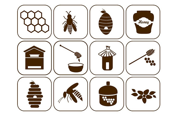 Honey And Bee Icons Set