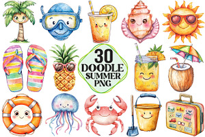 Kawaii Doodle Summer Clipart, an Illustration by Pixels.Craft