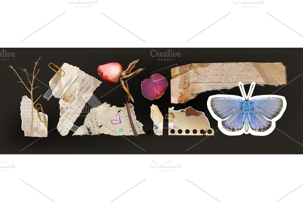 Torn vintage paper scraps with rip, an Illustration by art PVP - market