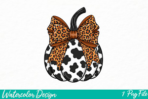 Coquette Cow Print Pumpkin PNG, an Illustration by Watercolor design