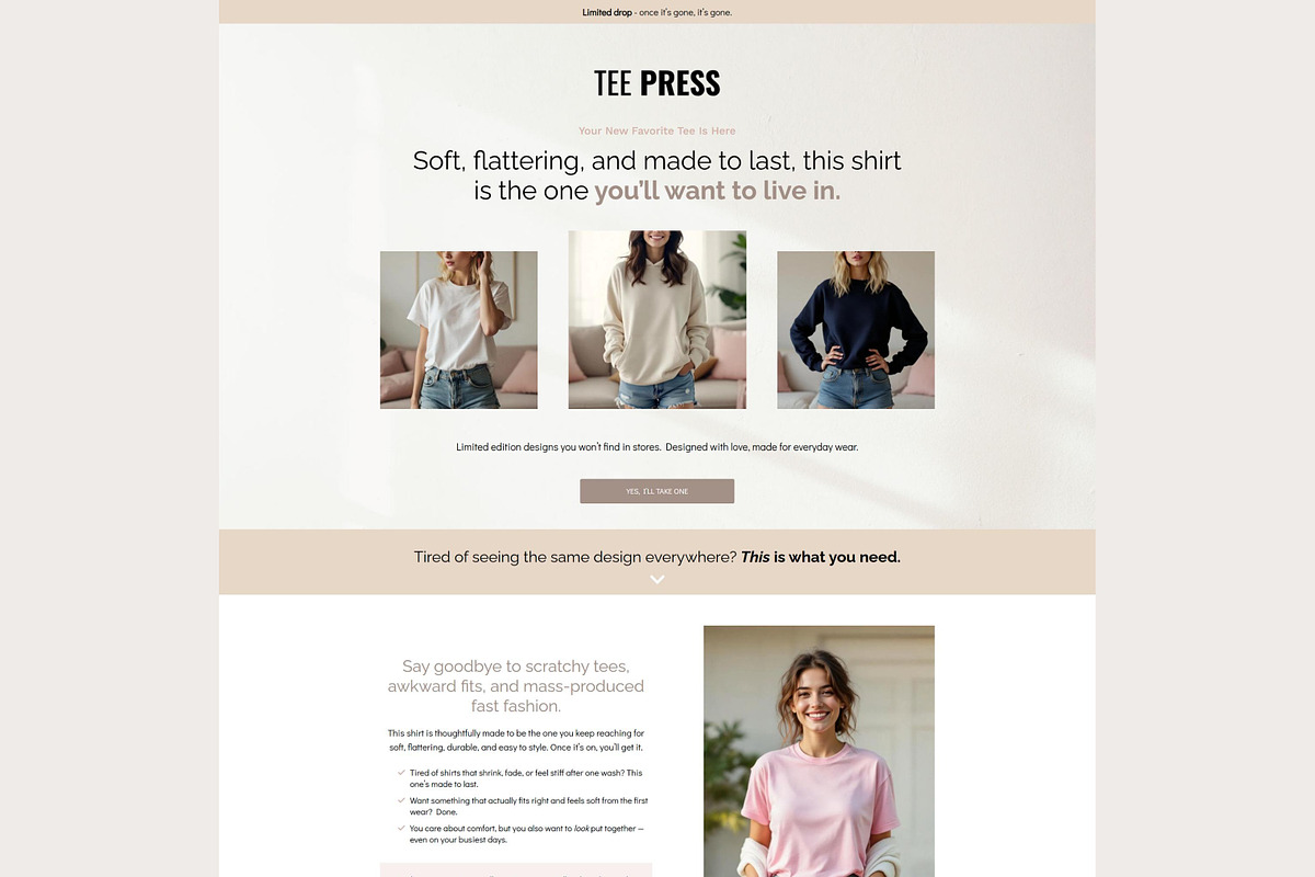Systeme.io Tee Press Physical Funnel, a Landing Page Template by Hayley's Digital Hub (Photo 10 of 10)