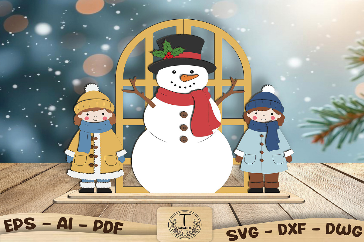Snowman Kids Winter Sign SVG, a Seasonal Illustration by taramija (Photo 1 of 3)