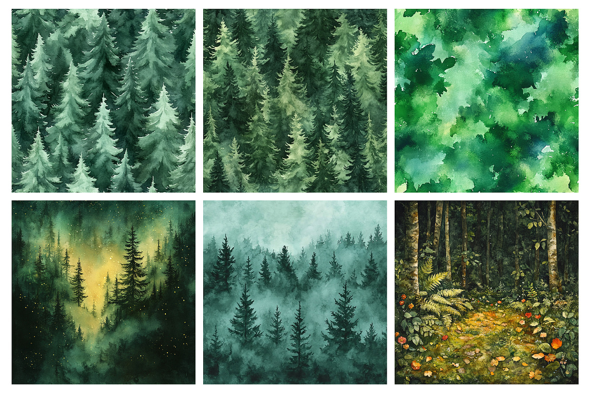 Watercolor Emerald Forest Digital Pa, a Texture Illustration by RobertsArt (Photo 6 of 6)
