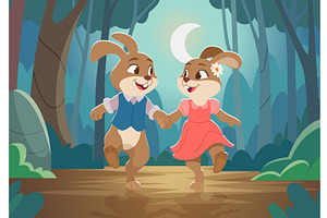 Rabbits. wild animals walking in, an Animal Illustration by Onyx