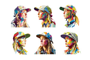 Polygonal abstract woman portraits, an Object Illustration by Onyx