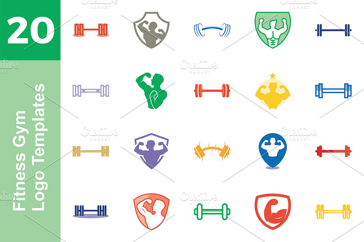 20 Logo Fitness Gym Templates Bundle, a Branding & Logo Template by Friendesigns (Photo 1 of 21)