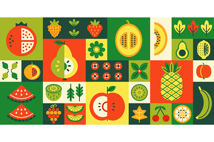 Geometric fruit mosaic. Healthy diet, an Illustration by winwin.art