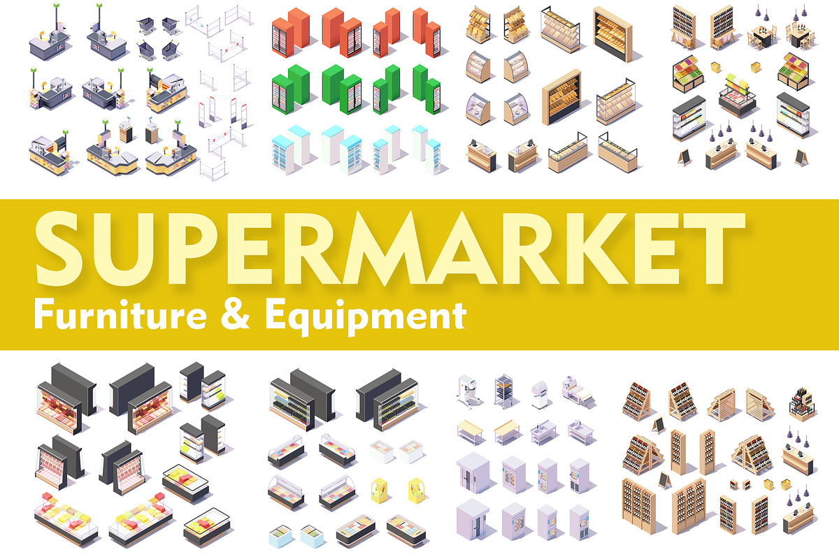 Vector isometric grocery equipment, a Food Illustration by tele52 (Photo 1 of 11)
