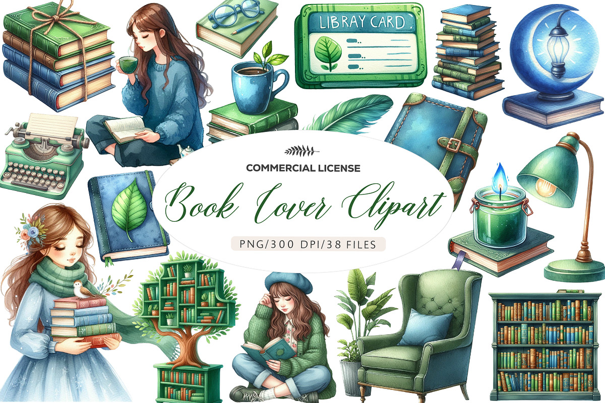 Book Lover Watercolor Clipart Collec, an Illustration by CreationArt (Photo 1 of 7)