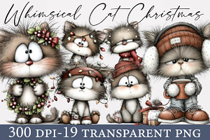 Whimsical Cat Christmas Clipart, an Illustration by Designworld