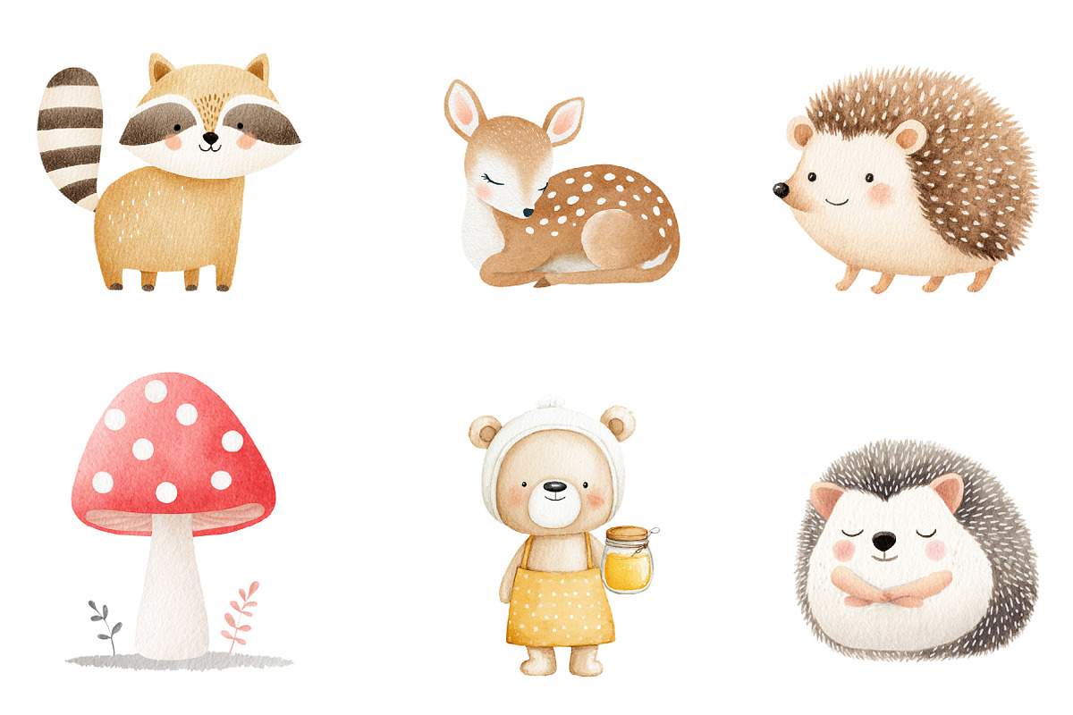 Woodland animals watercolor, an Illustration by CreationArt (Photo 2 of 5)