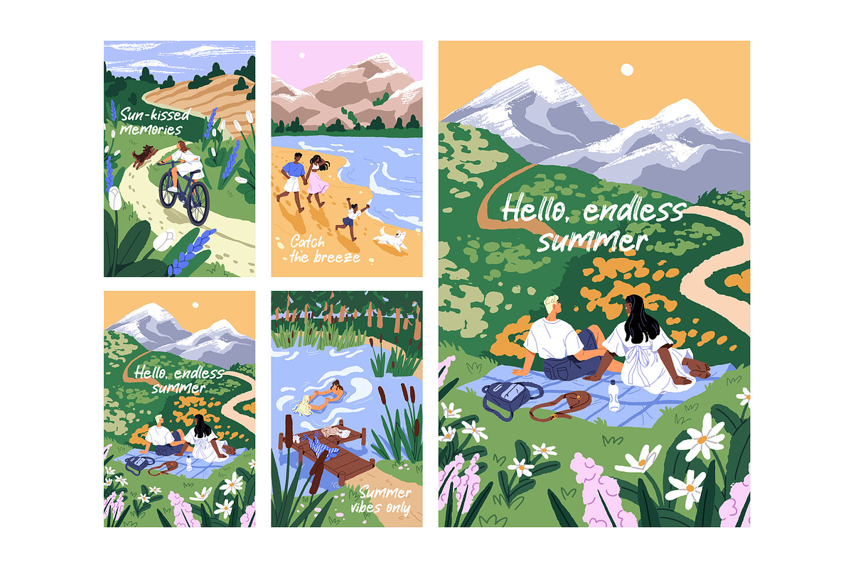 Summer holidays posters set, a Seasonal Illustration by PaperTrident (Photo 1 of 3)