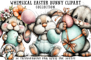 Whimsical Easter Bunny Clipart, an Illustration by OK Design