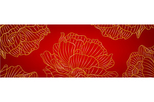 Chinese peony gold line art with, an Object Illustration by art PVP - market