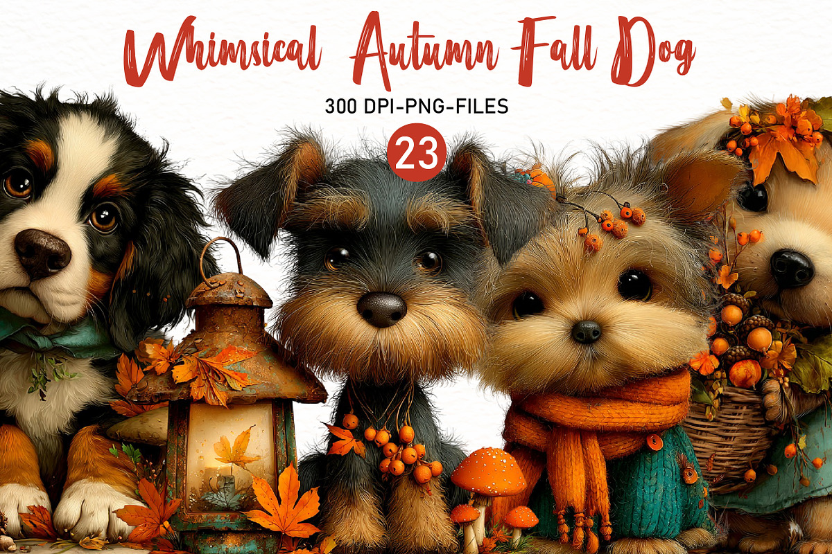 Whimsical Autumn Fall Dog Clipart, a Seasonal Illustration by Designworld (Photo 1 of 9)