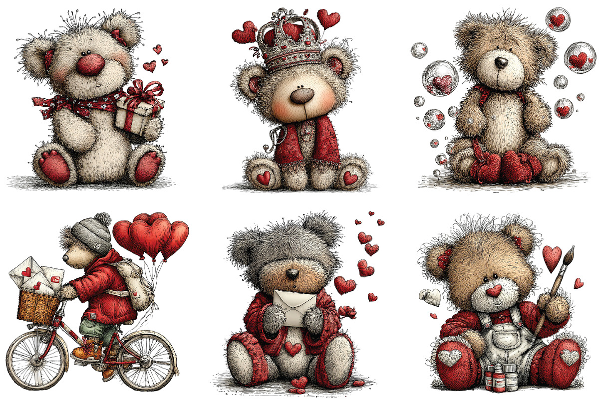 Valentine's Teddy Bear Clipart, an Illustration by CraftArtStudio (Photo 6 of 6)
