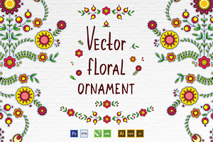 Folk Floral Vector Ornament Set