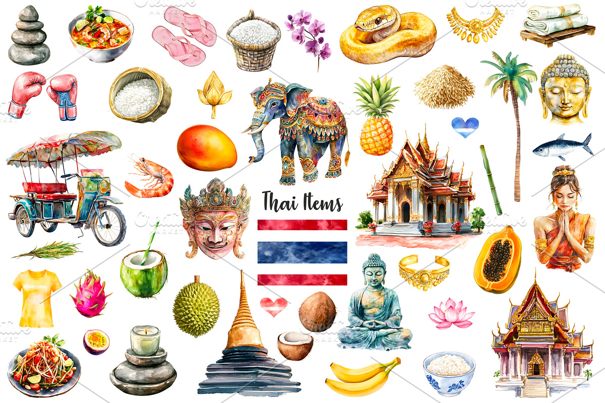 Watercolor Thailand clipart 60 PNG, an Object Illustration by Art and Funny (Photo 2 of 5)