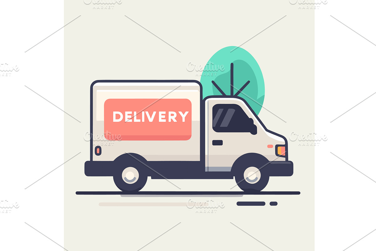 Delivery van on the road with trees, a Transportation Illustration by Vectorstockersland