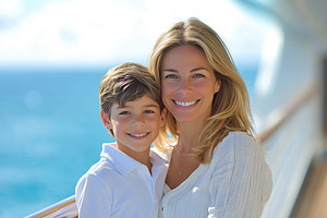 Portrait of attractive mother and her son enjoying travel vacation on cruise sh, a Person Photo by AlyaAnd