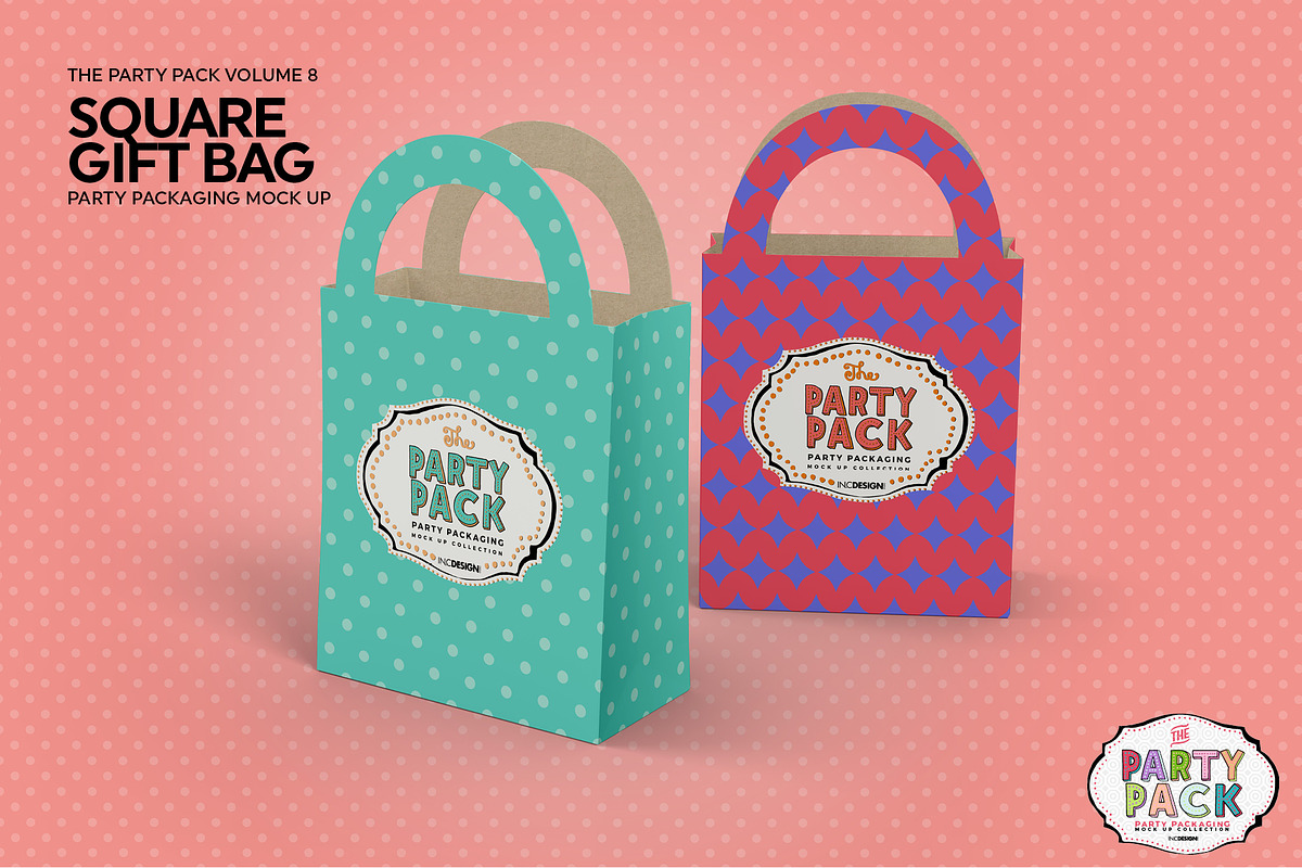 Party Square Gift Bag Pack Mockup, a Cups & Container Mockup by INCDesign (Photo 4 of 7)