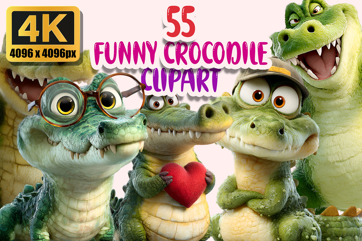 Funny Crocodile Clipart PNG Bundle, a Graphic by M9 Design (Photo 1 of 9)