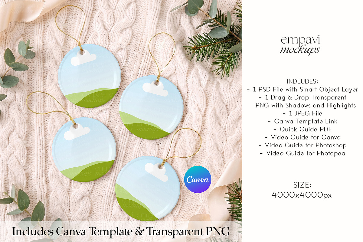 Christmas Ornament Mockup Set of 4, a Household Mockup by EmpaviMockups (Photo 3 of 4)
