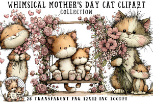 Whimsical Mother's Day Cat Clipart, an Illustration by OK Design